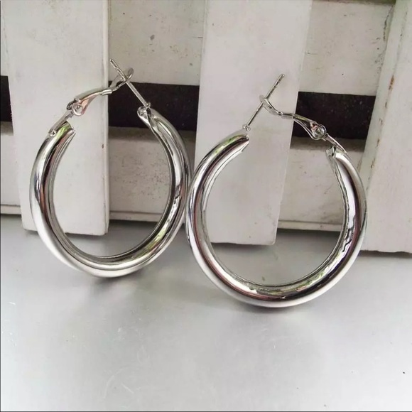 𝅺new Gold Plated Large Chunky Tube Hoop Earrings - Picture 4 of 11
